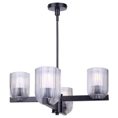 Renzo 4-Light Chandelier – Matte Black with Clear Ribbed Glass
