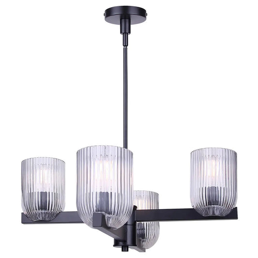 Renzo 4-Light Chandelier – Matte Black with Clear Ribbed Glass