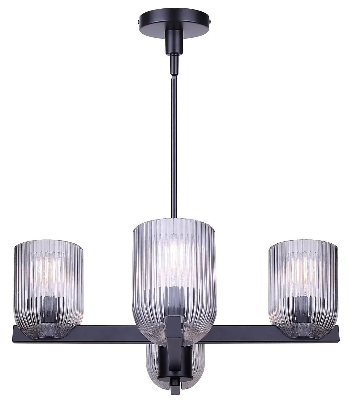 Renzo 4-Light Chandelier – Matte Black with Clear Ribbed Glass