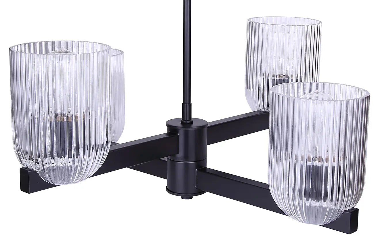 Renzo 4-Light Chandelier – Matte Black with Clear Ribbed Glass