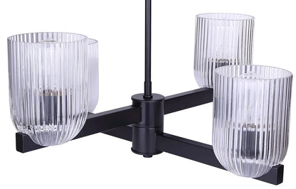 Renzo 4-Light Chandelier – Matte Black with Clear Ribbed Glass