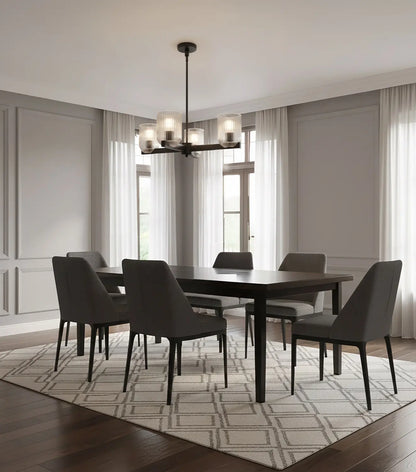 Renzo 4-Light Chandelier – Matte Black with Clear Ribbed Glass