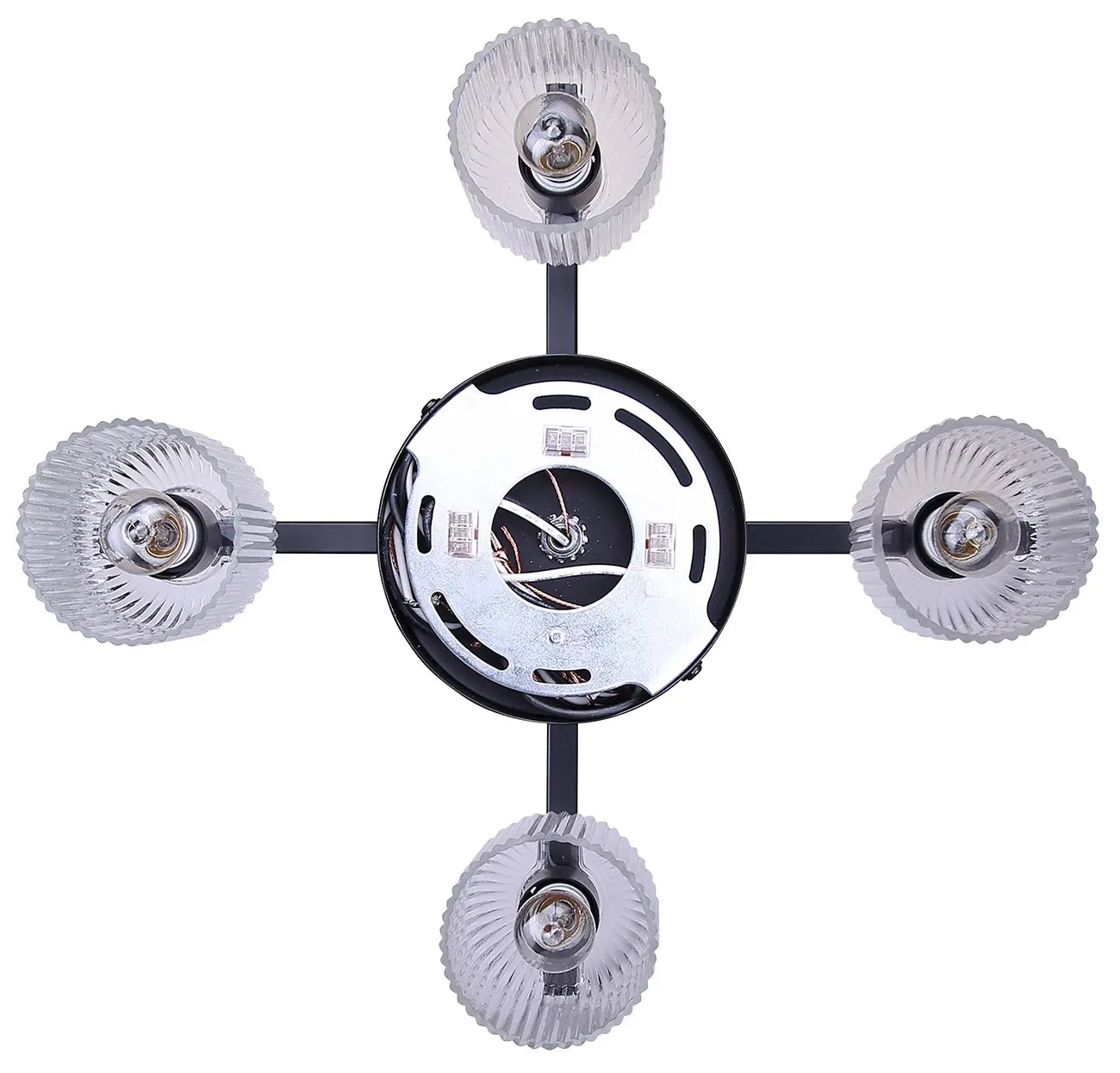 Renzo 4-Light Chandelier – Matte Black with Clear Ribbed Glass