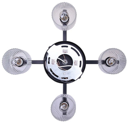 Renzo 4-Light Chandelier – Matte Black with Clear Ribbed Glass