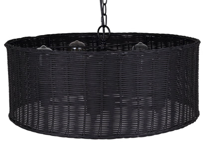 GRANNA 5-Light Swag Chandelier – Matte Black with Black Rattan Shade