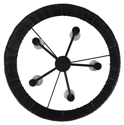GRANNA 5-Light Swag Chandelier – Matte Black with Black Rattan Shade