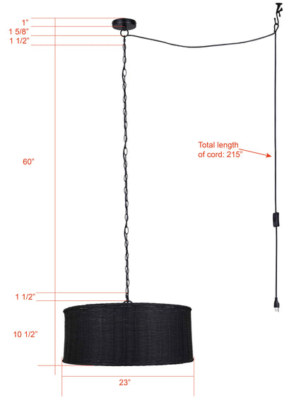GRANNA 5-Light Swag Chandelier – Matte Black with Black Rattan Shade