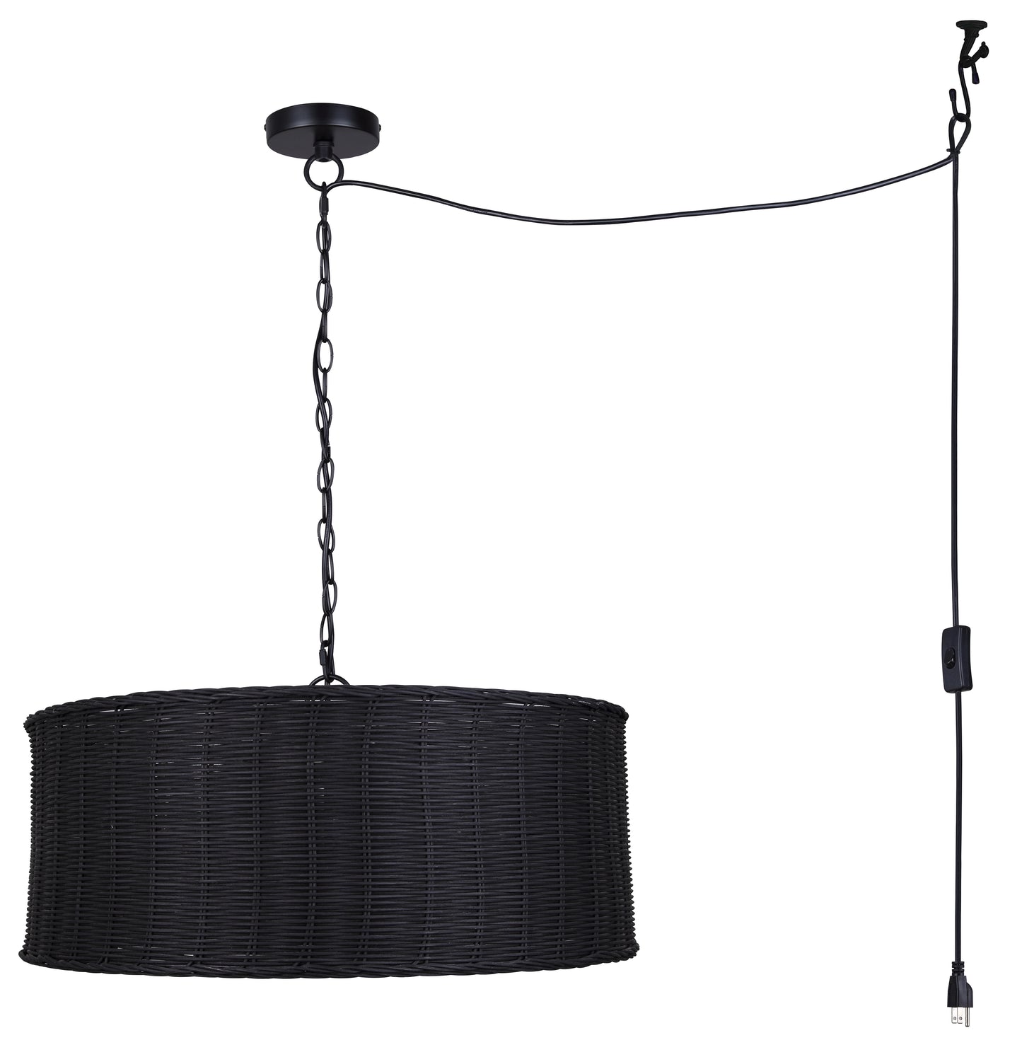 GRANNA 5-Light Swag Chandelier – Matte Black with Black Rattan Shade