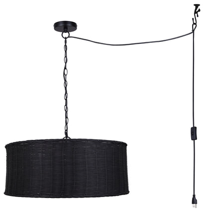 GRANNA 5-Light Swag Chandelier – Matte Black with Black Rattan Shade