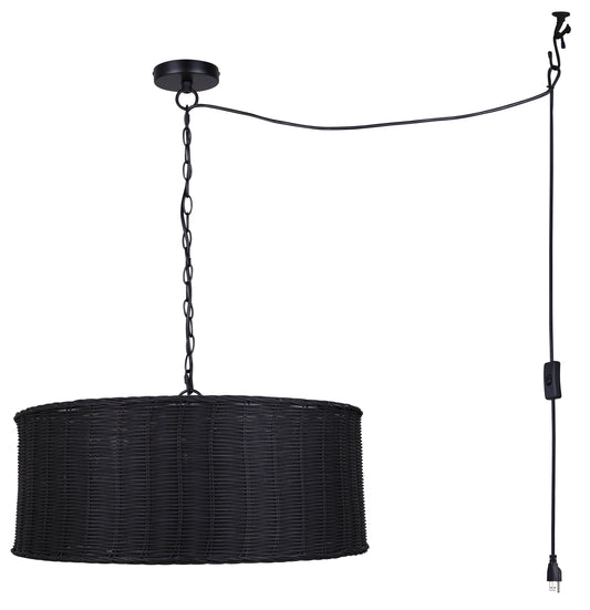 GRANNA 5-Light Swag Chandelier – Matte Black with Black Rattan Shade