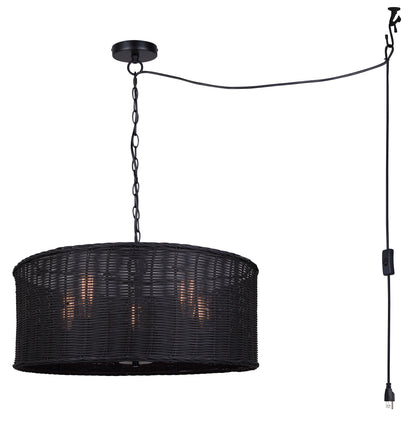 GRANNA 5-Light Swag Chandelier – Matte Black with Black Rattan Shade
