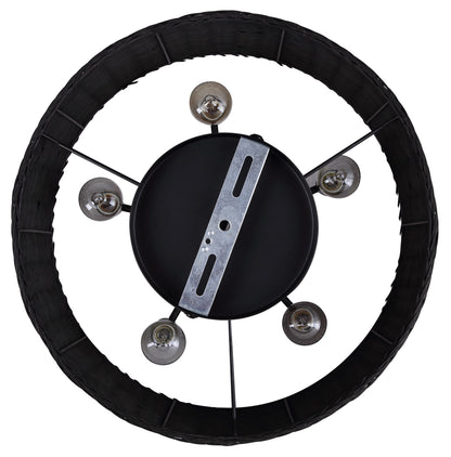 GRANNA 5-Light Swag Chandelier – Matte Black with Black Rattan Shade