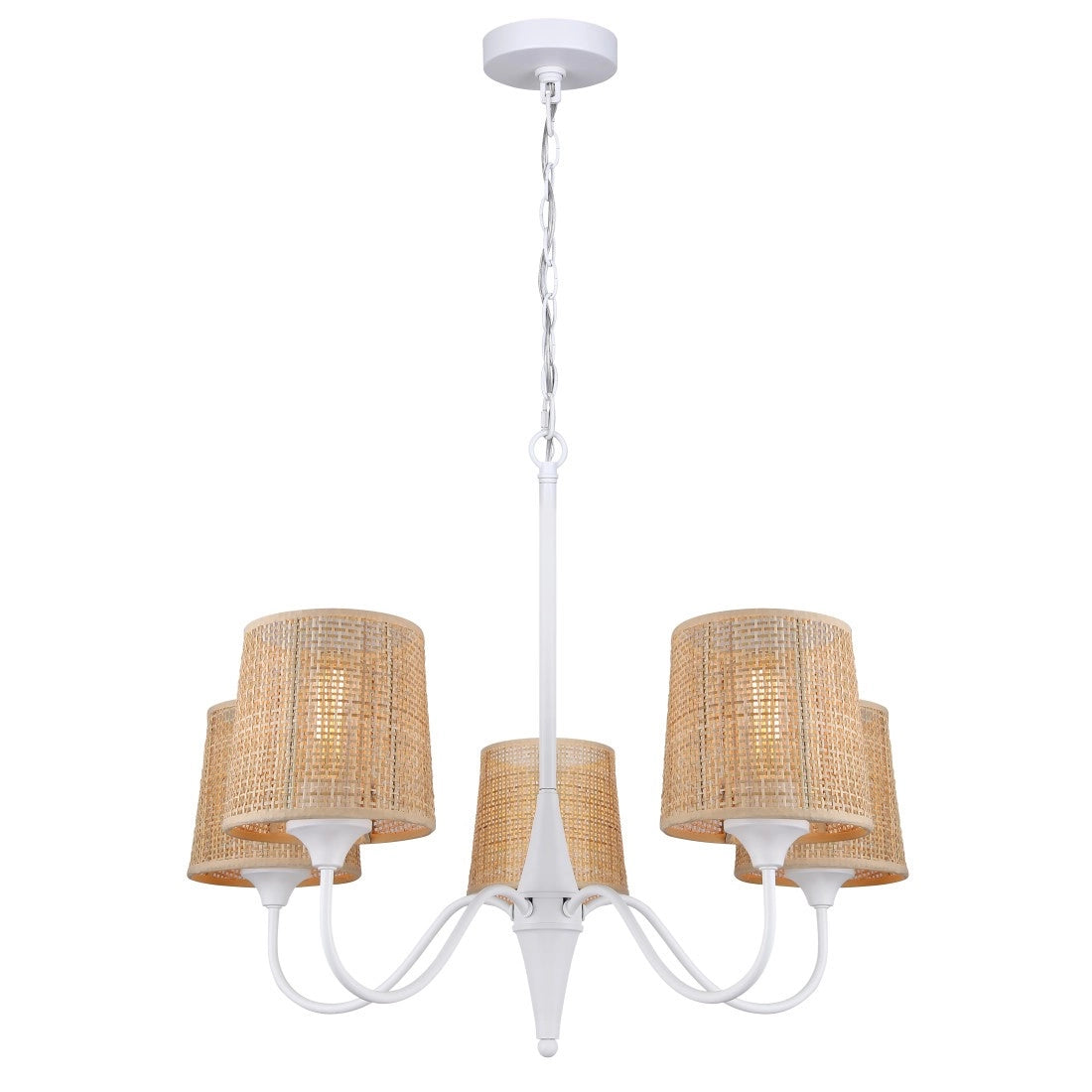 Daisey 5-Light Chandelier – Matte White with Natural Rattan Shades