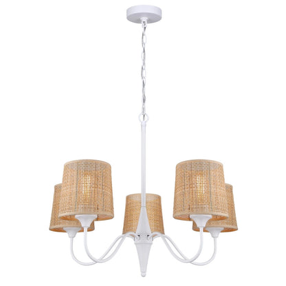 Daisey 5-Light Chandelier – Matte White with Natural Rattan Shades