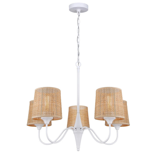 Daisey 5-Light Chandelier – Matte White with Natural Rattan Shades