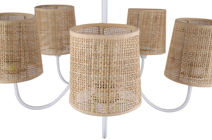Daisey 5-Light Chandelier – Matte White with Natural Rattan Shades