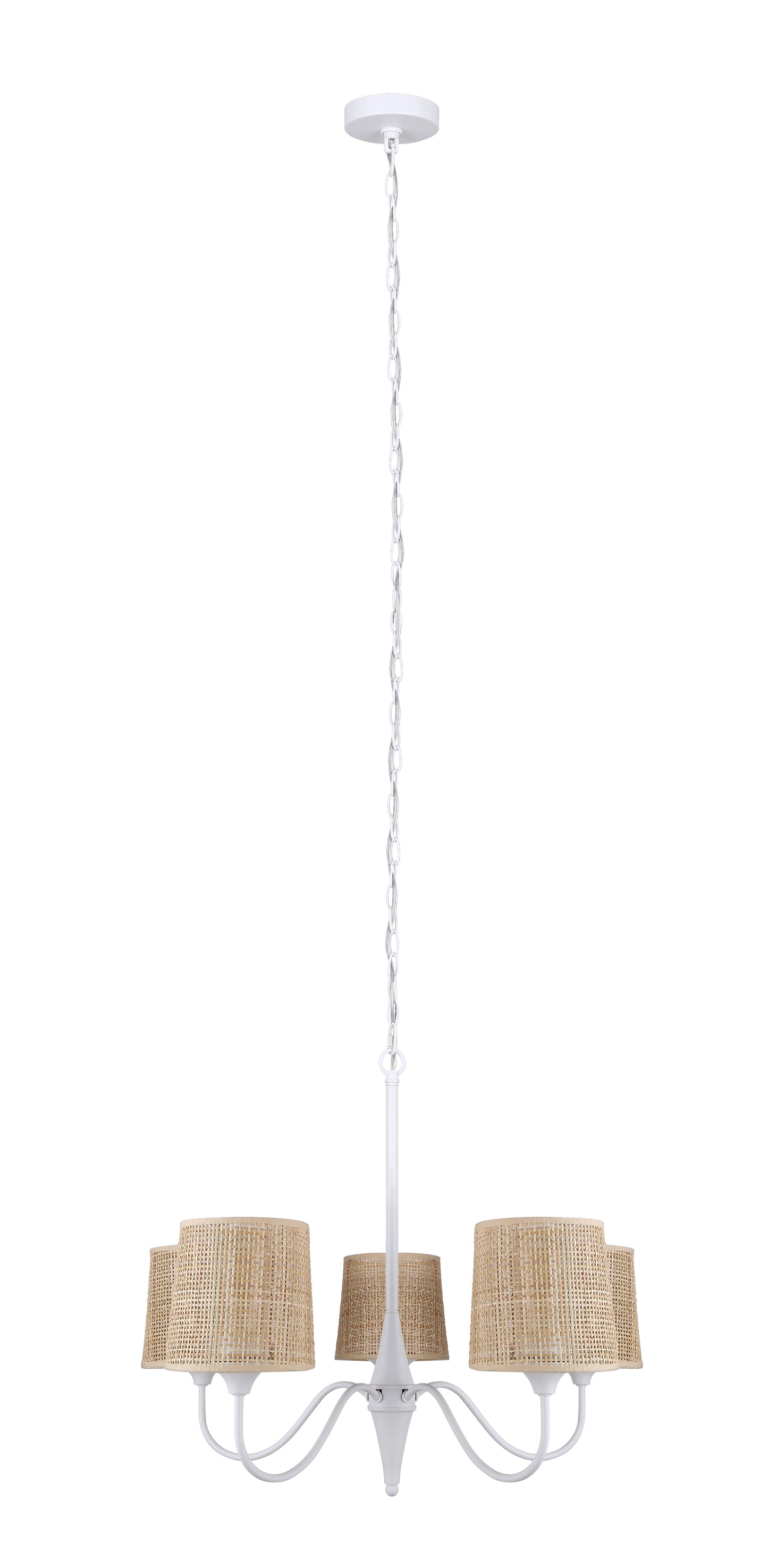 Daisey 5-Light Chandelier – Matte White with Natural Rattan Shades