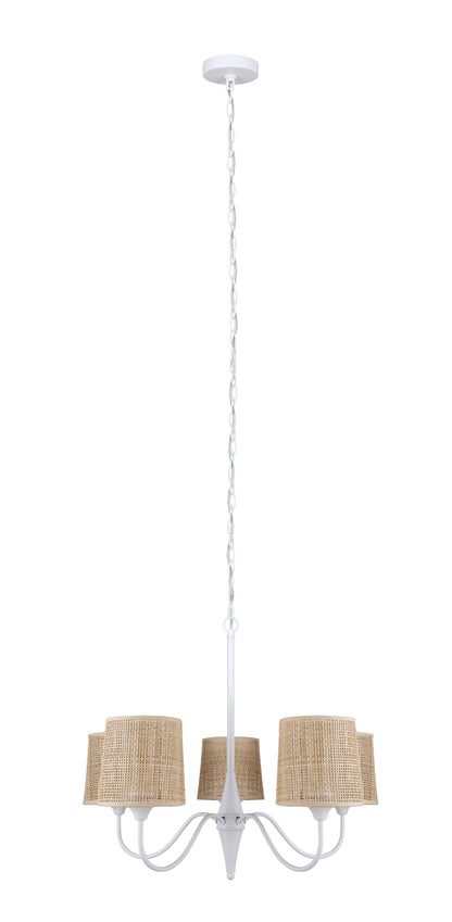 Daisey 5-Light Chandelier – Matte White with Natural Rattan Shades