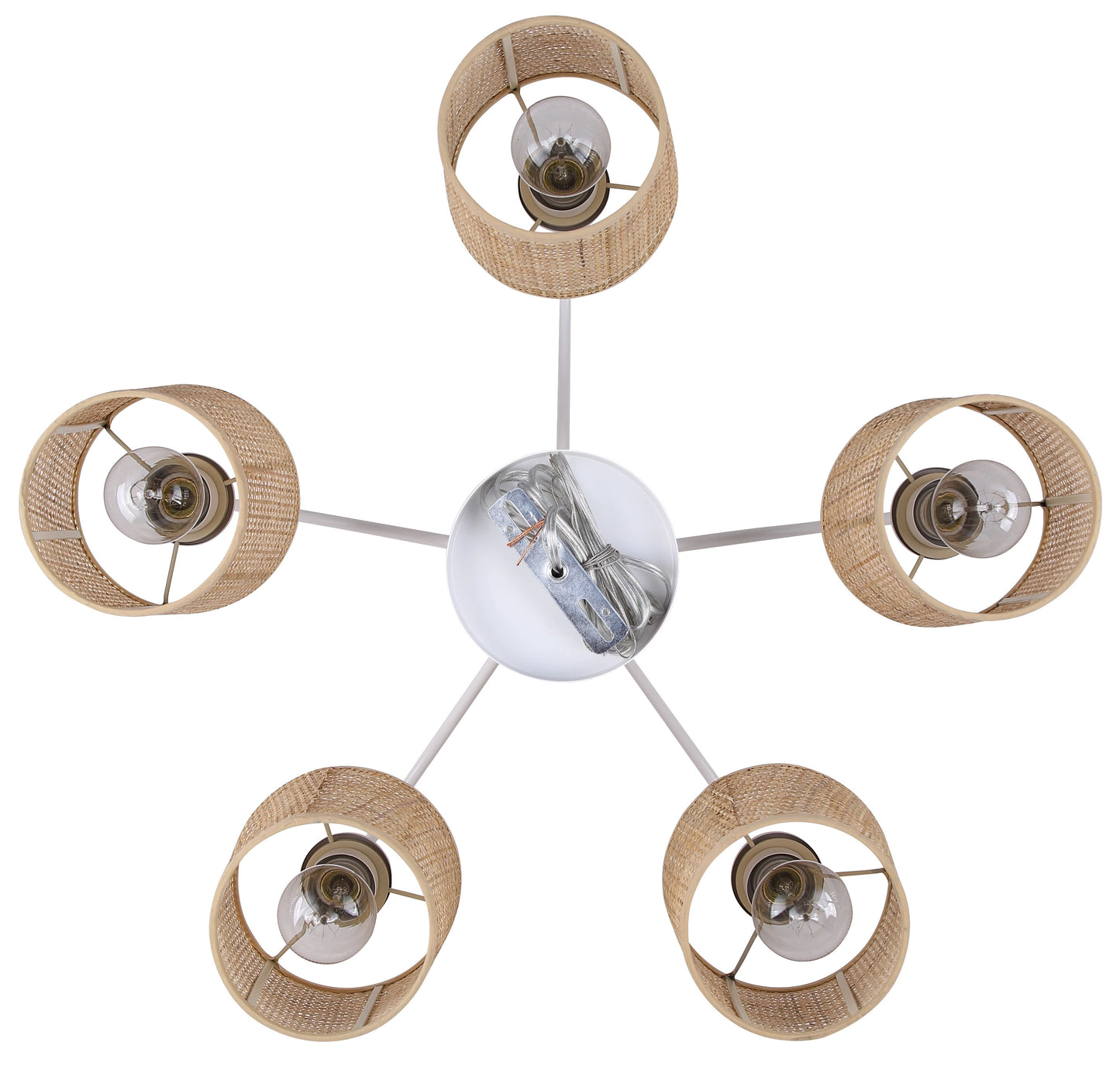 Daisey 5-Light Chandelier – Matte White with Natural Rattan Shades