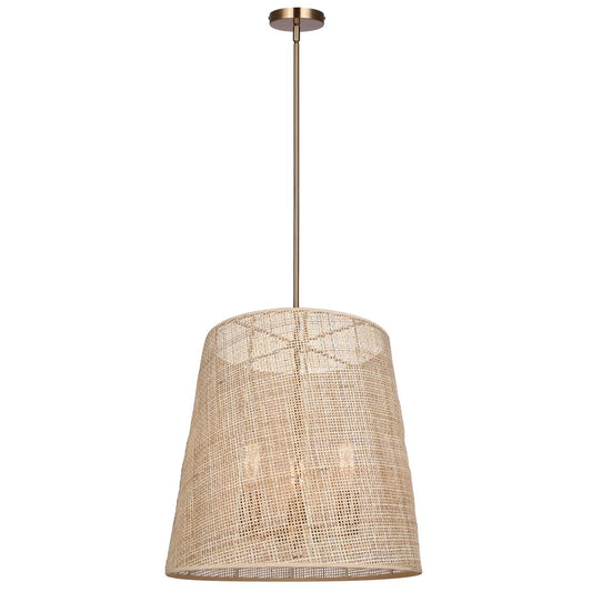Mia 3-Light Chandelier – Gold with Natural Rattan Shade