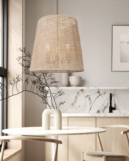 Mia 3-Light Chandelier – Gold with Natural Rattan Shade