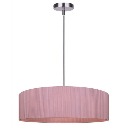 Evienne 3-Light Chandelier – Brushed Nickel with Pink Ribbed Shade