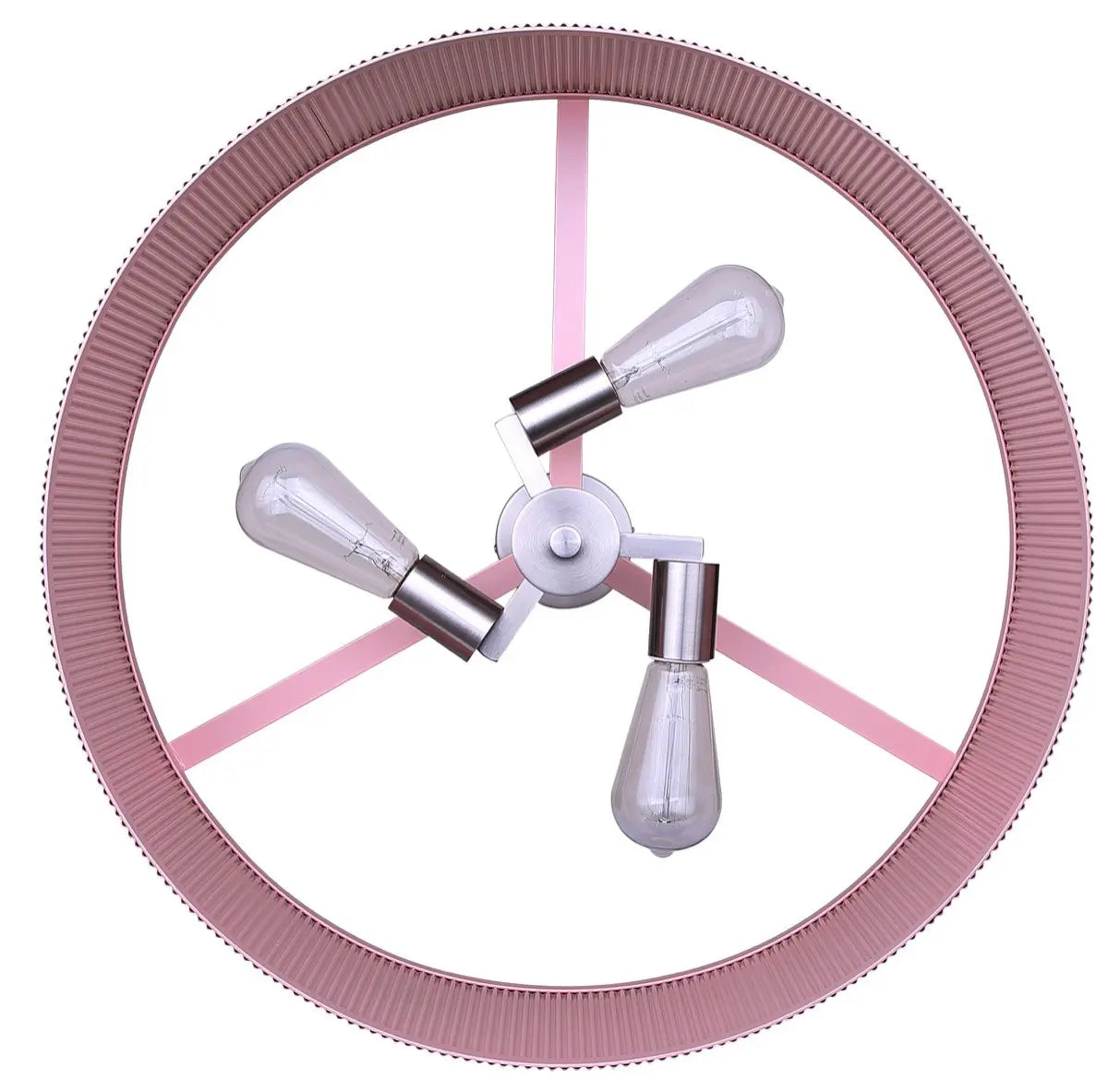 Evienne 3-Light Chandelier – Brushed Nickel with Pink Ribbed Shade