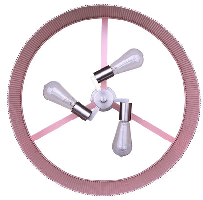 Evienne 3-Light Chandelier – Brushed Nickel with Pink Ribbed Shade