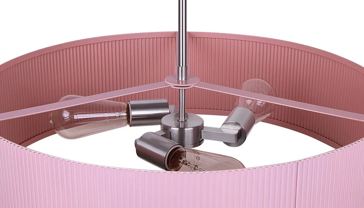 Evienne 3-Light Chandelier – Brushed Nickel with Pink Ribbed Shade