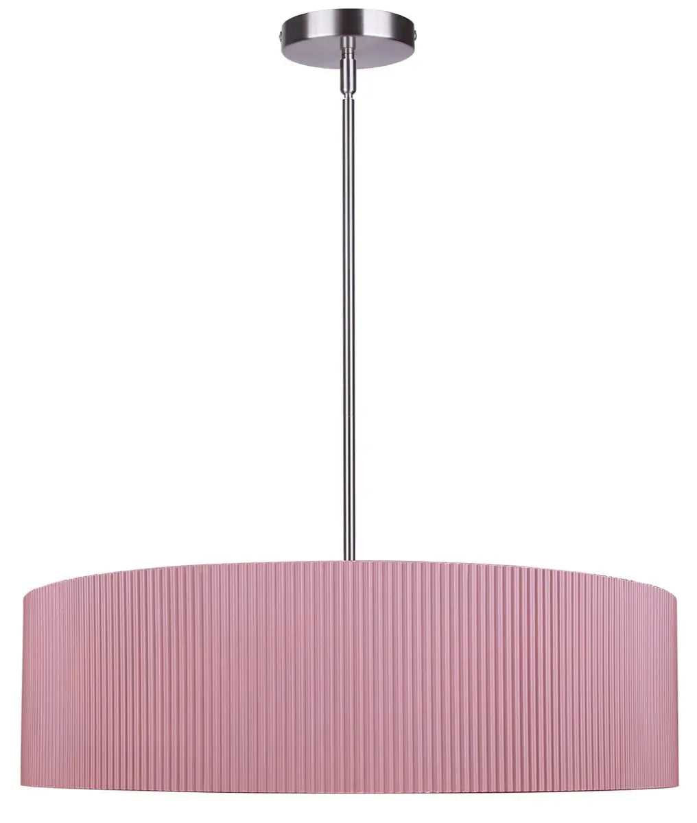 Evienne 3-Light Chandelier – Brushed Nickel with Pink Ribbed Shade