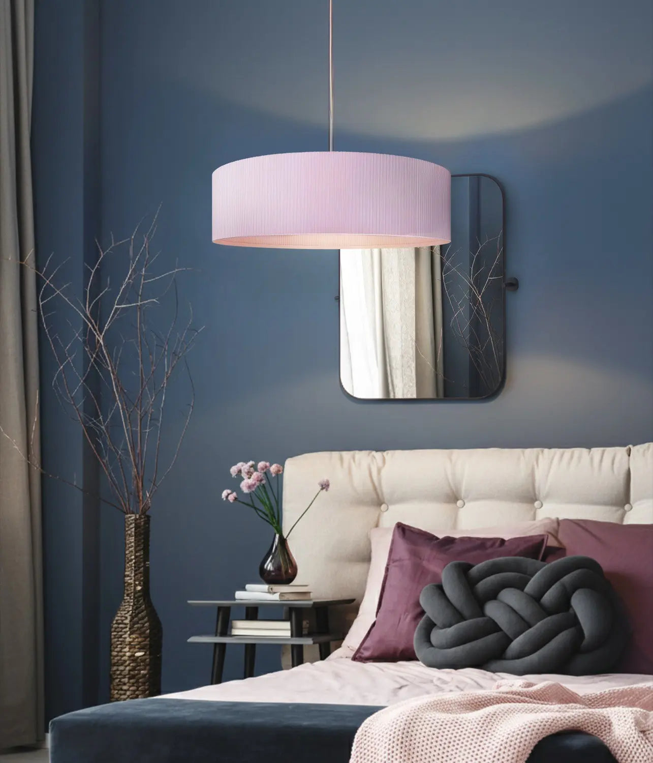 Evienne 3-Light Chandelier – Brushed Nickel with Pink Ribbed Shade