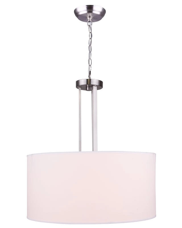 River 3-Light Chandelier – Brushed Nickel with Fabric Shade and Frosted Glass Diffuser