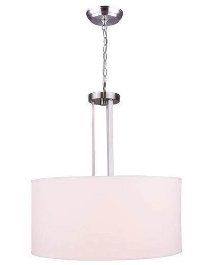 River 3-Light Chandelier – Brushed Nickel with Fabric Shade and Frosted Glass Diffuser