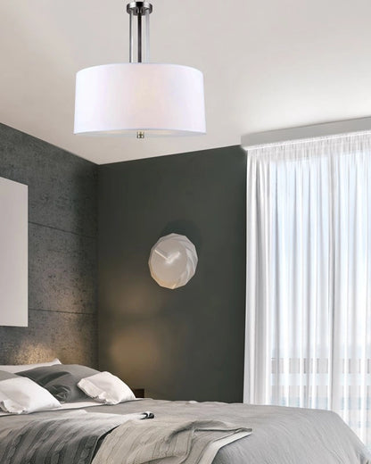 River 3-Light Chandelier – Brushed Nickel with Fabric Shade and Frosted Glass Diffuser