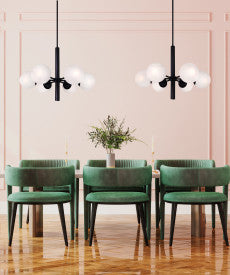 Mackenna 6-Light Chandelier – Matte Black with Alabaster Glass Shades