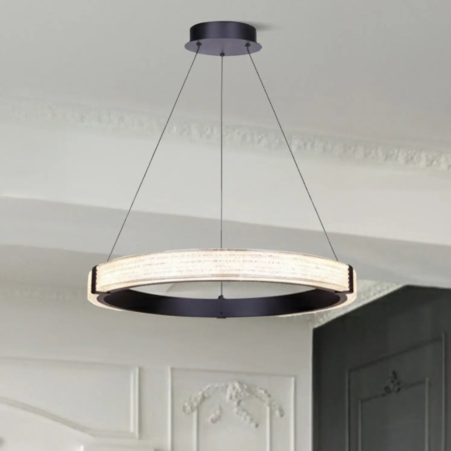 Solance LED Chandelier – Matte Black with Acrylic Shade